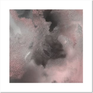 Pink and Grey Marble Glitter Sparkle Posters and Art